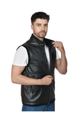Men's Leather Vest Black 2507